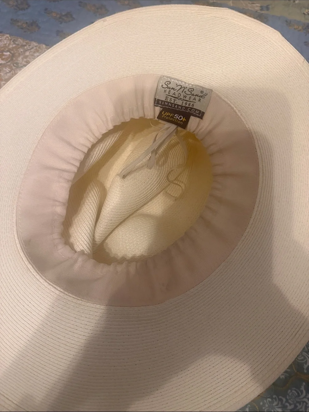 Wide-Brim Cream Sun Hat with Decorative Beaded Band